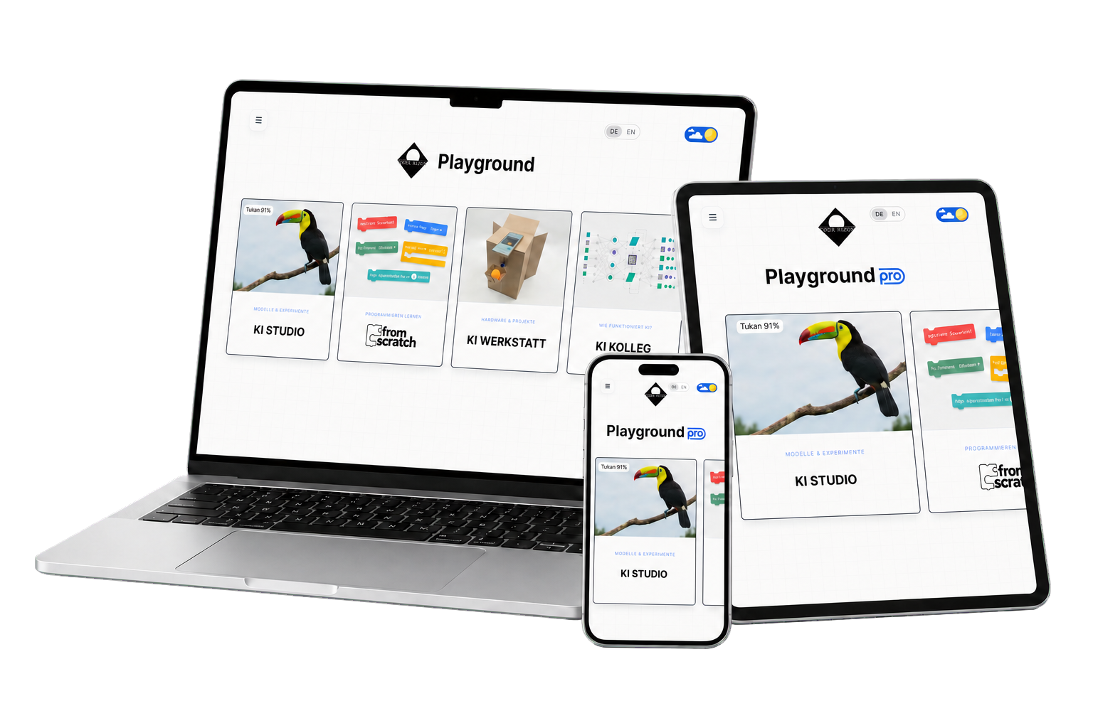 Laptop, Tablet und Smartphone mit Coderizon Playground